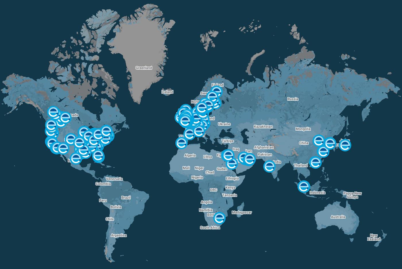 A map showing Element®全国168一分钟极速汽车开奖记录体彩®168一分钟极速赛车官网预测最新结果记录 locations across the world. There are locations in most every European country and most US states, with locations also in the Middle East, Indian Subcontinent and Far East.